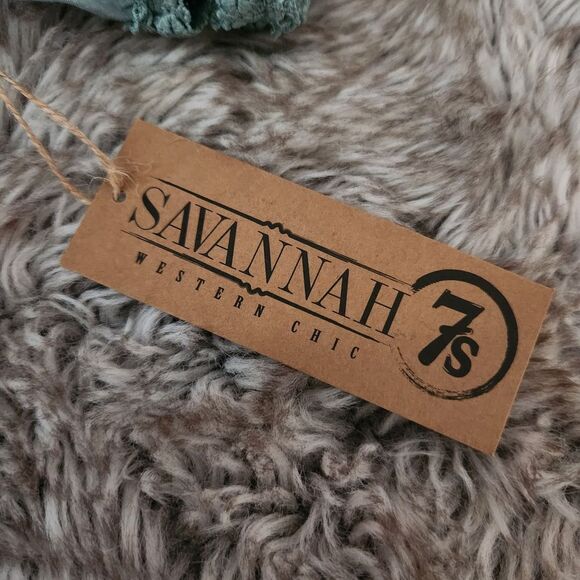 Savannah 7s Western Chic Elan Green Off-Shoulder Blouse‎ Lace Trim Women's Small - Picture 5 of 10